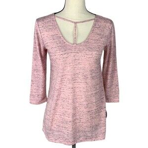 So NWT Pink Space-Dye Scoop Neck Tee Women S Relaxed 3/4 Sleeve